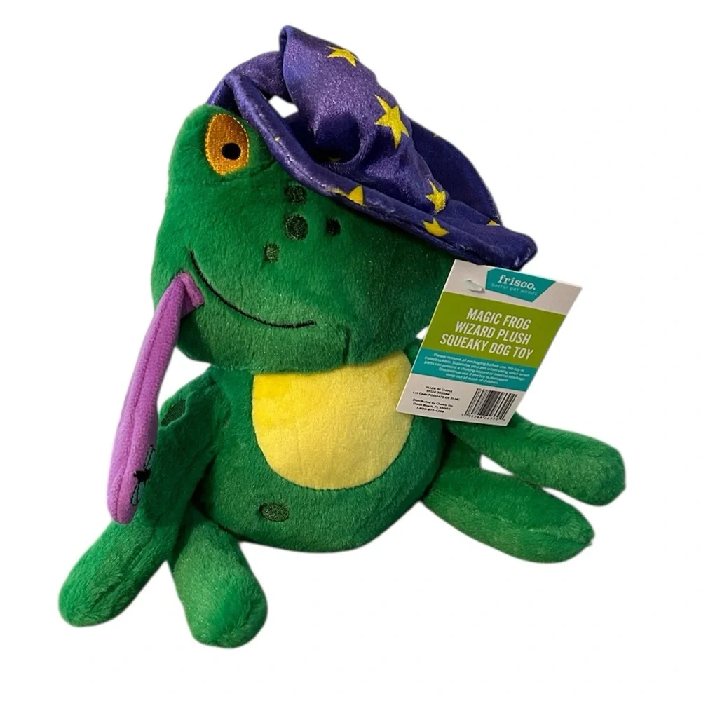 Wizard Frog Plush Squeaky Dog Toy NEW